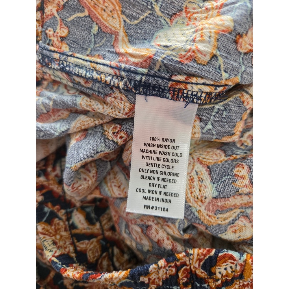 Wonderly Floral Paisley Tiered Maxi‎ Skirt XL Navy Rust Boho Rayon Crinkle Flowy - Picture 7 of 7